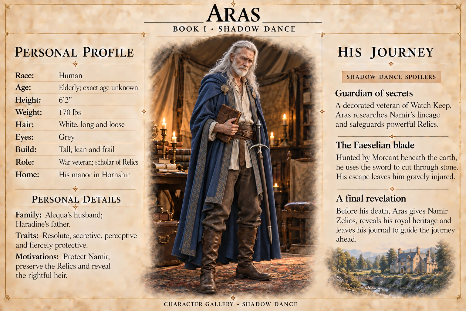 Aras — Shadow Dance character card; profile and portrait only