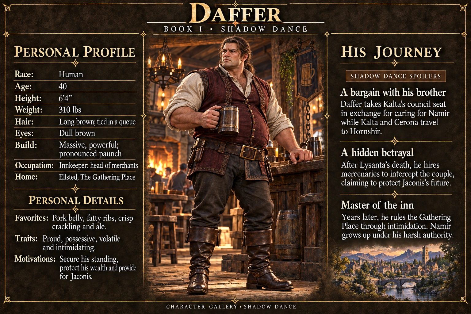 Daffer — Shadow Dance character card; profile and portrait only
