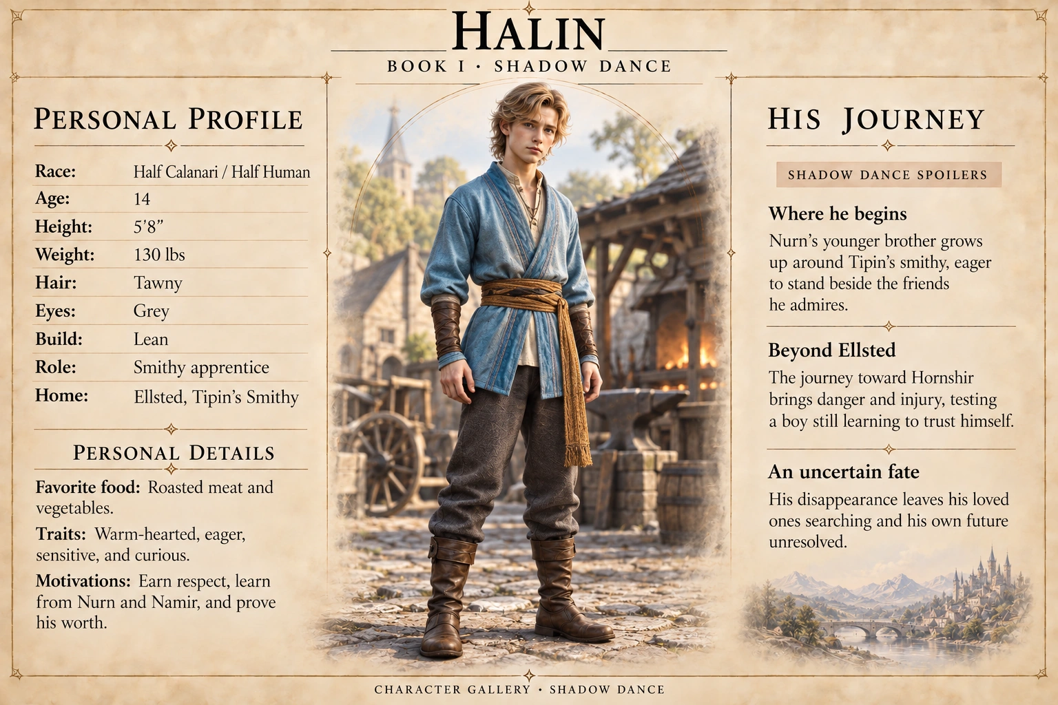 Halin — Shadow Dance character card; profile and portrait only