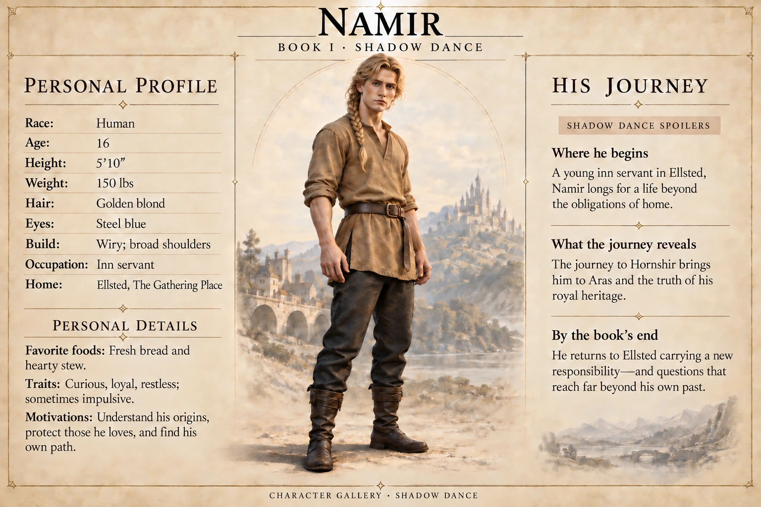 Namir — Shadow Dance character card; profile and portrait only