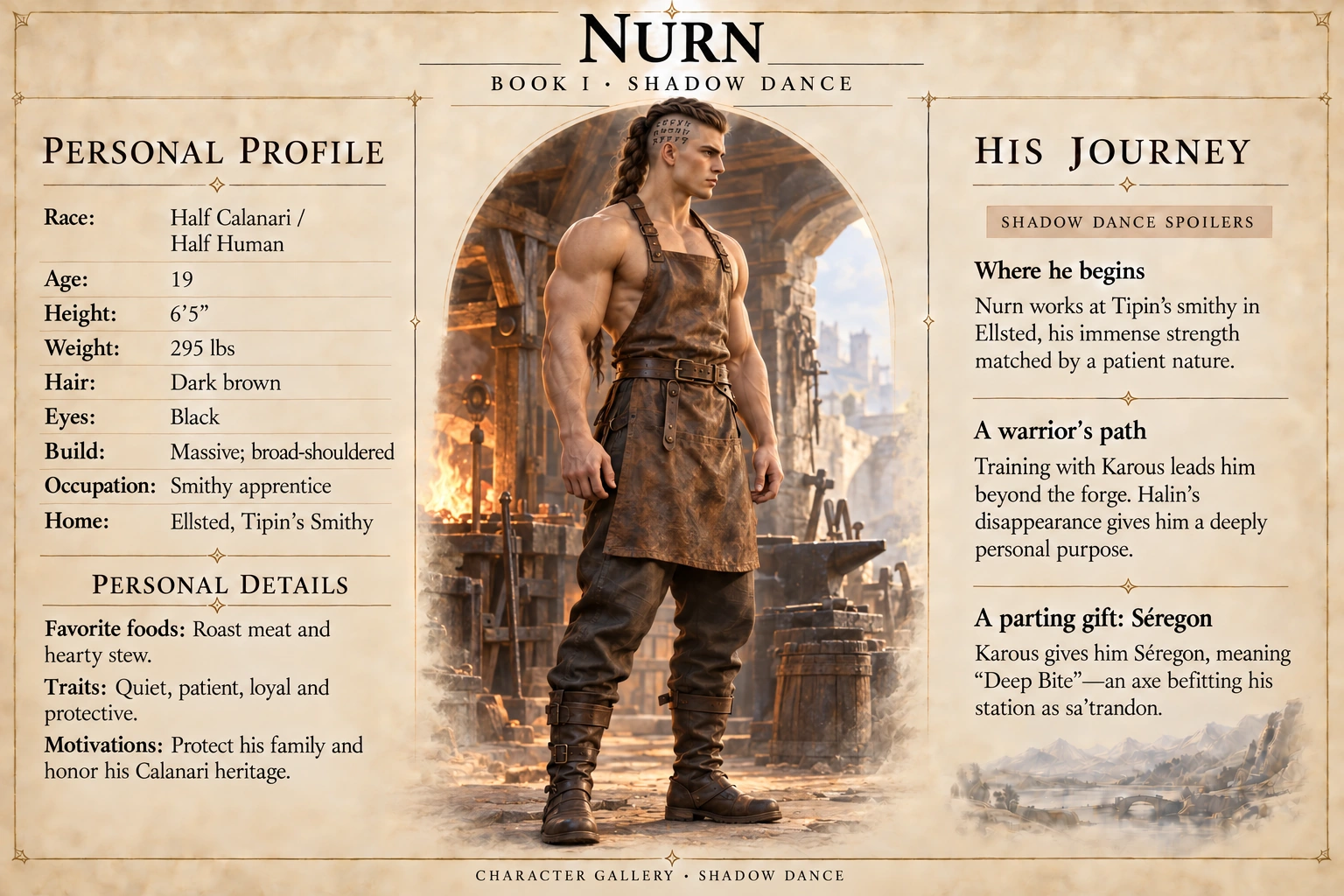 Nurn — Shadow Dance character card; profile and portrait only