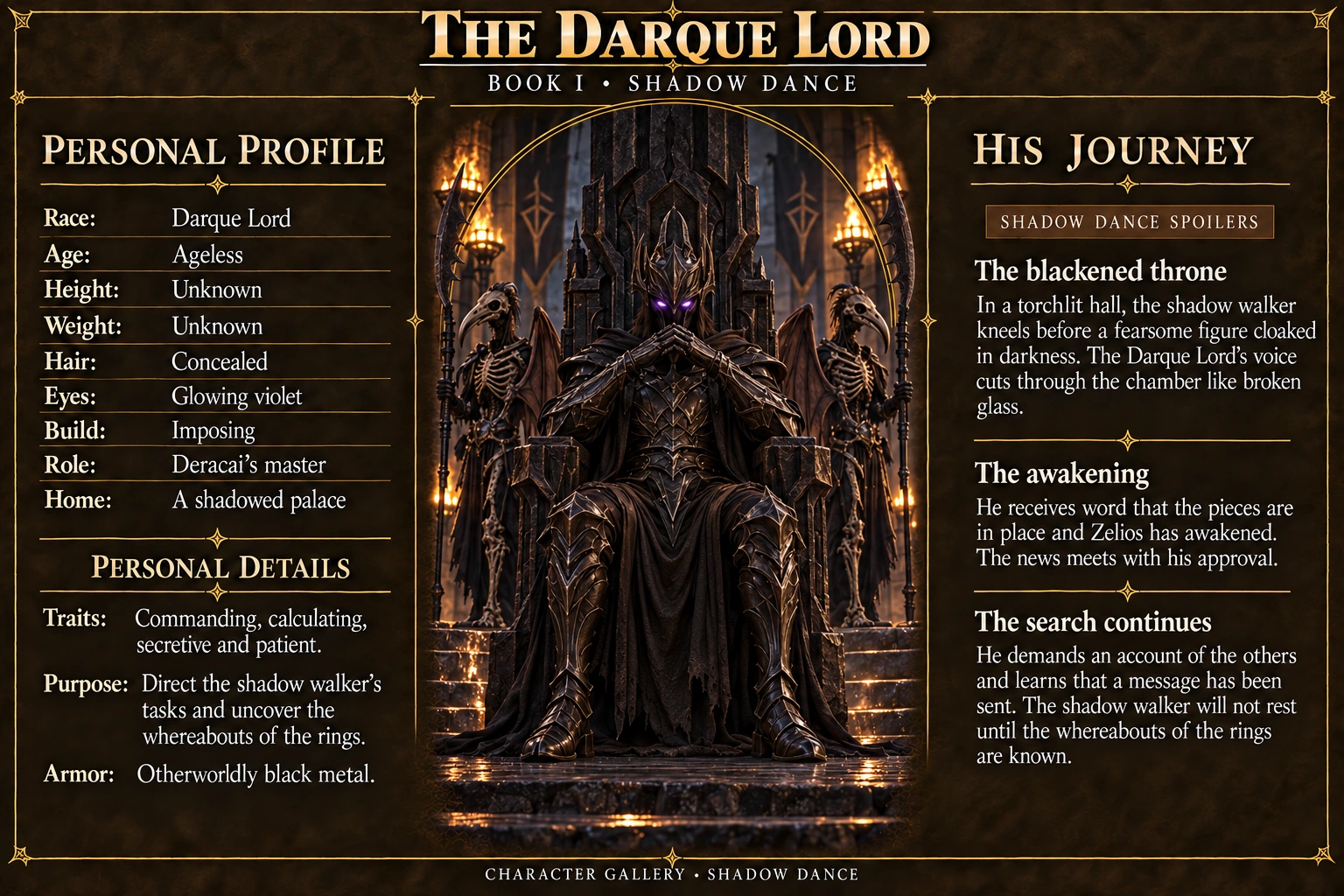 The Darque Lord — Shadow Dance character card; profile and portrait only